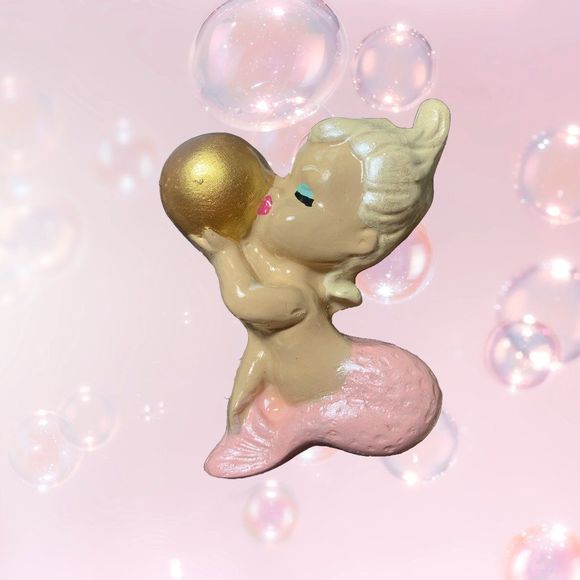 Chalkware Baby Mermaid Bubble - Soft Pink + Gold - MCM Bathroom - Picture 1 of 1